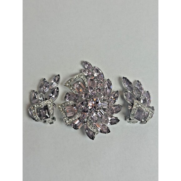 Vintage Eisenberg Purple Crystal Rhinestone Earrings & Brooch Set – Signed